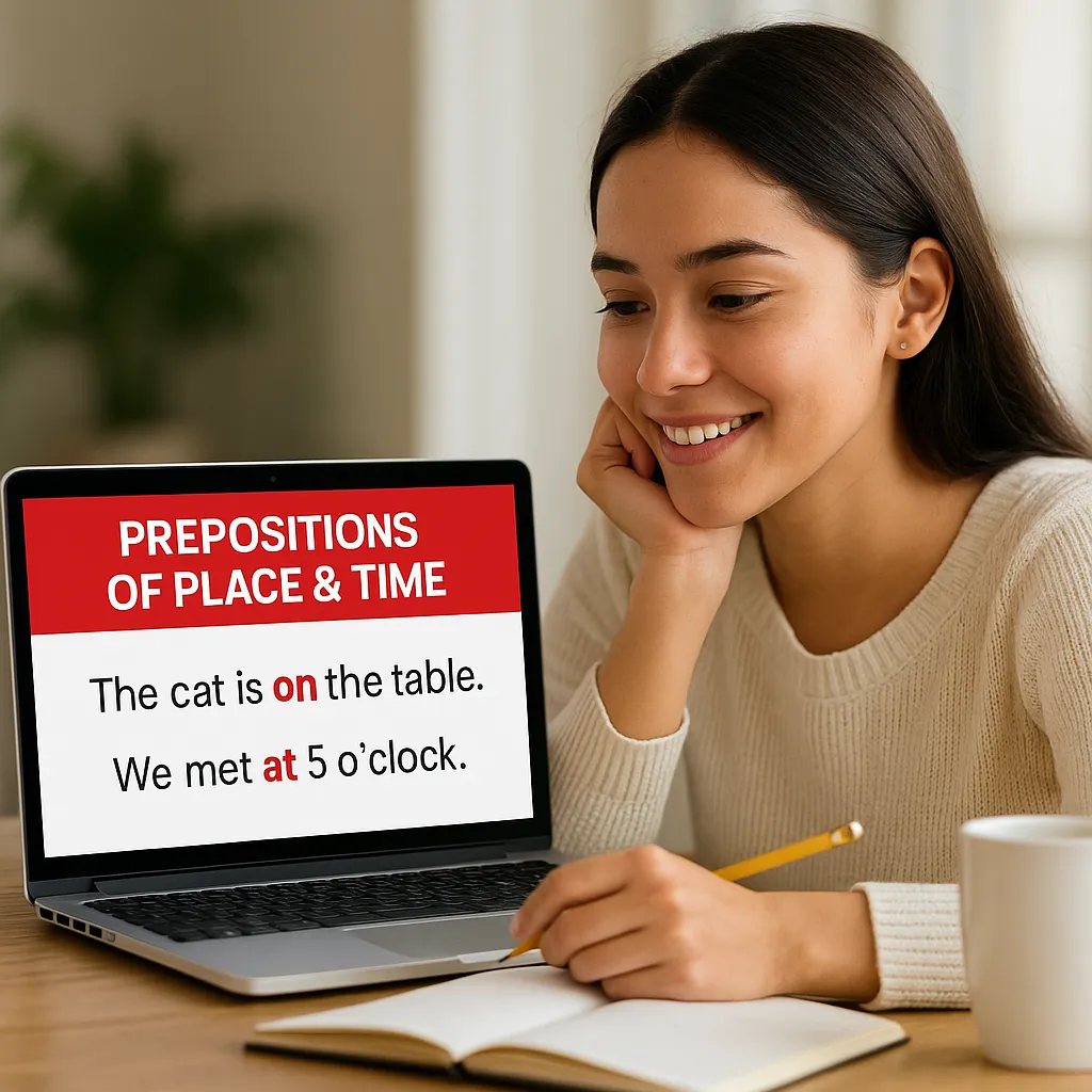 Elementary Grammar Lesson #215G Prepositions of Place & Time