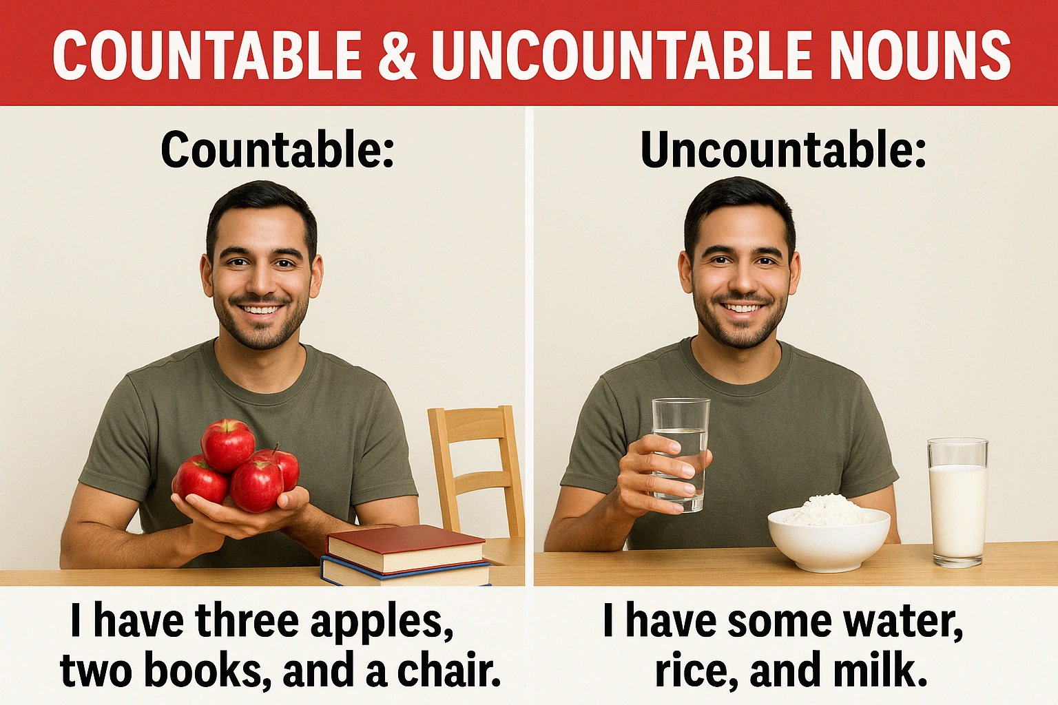 Elementary Grammar Lesson #207G Countable & Uncountable Nouns