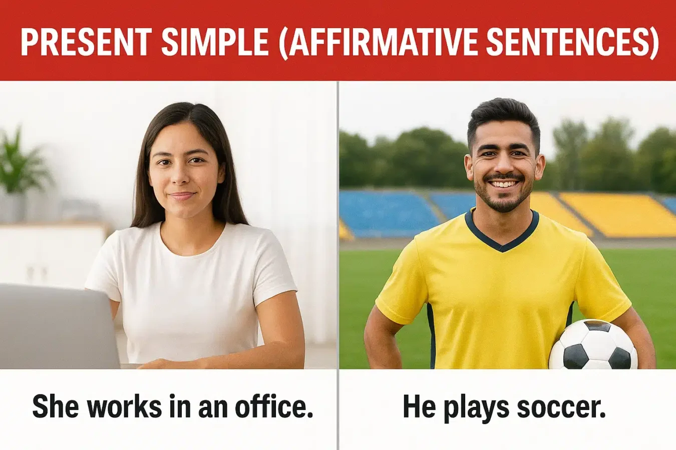 Elementary Grammar Lesson #201G Present Simple Tense (Affirmative Sentences) Present Simple Affirmative 1350x900