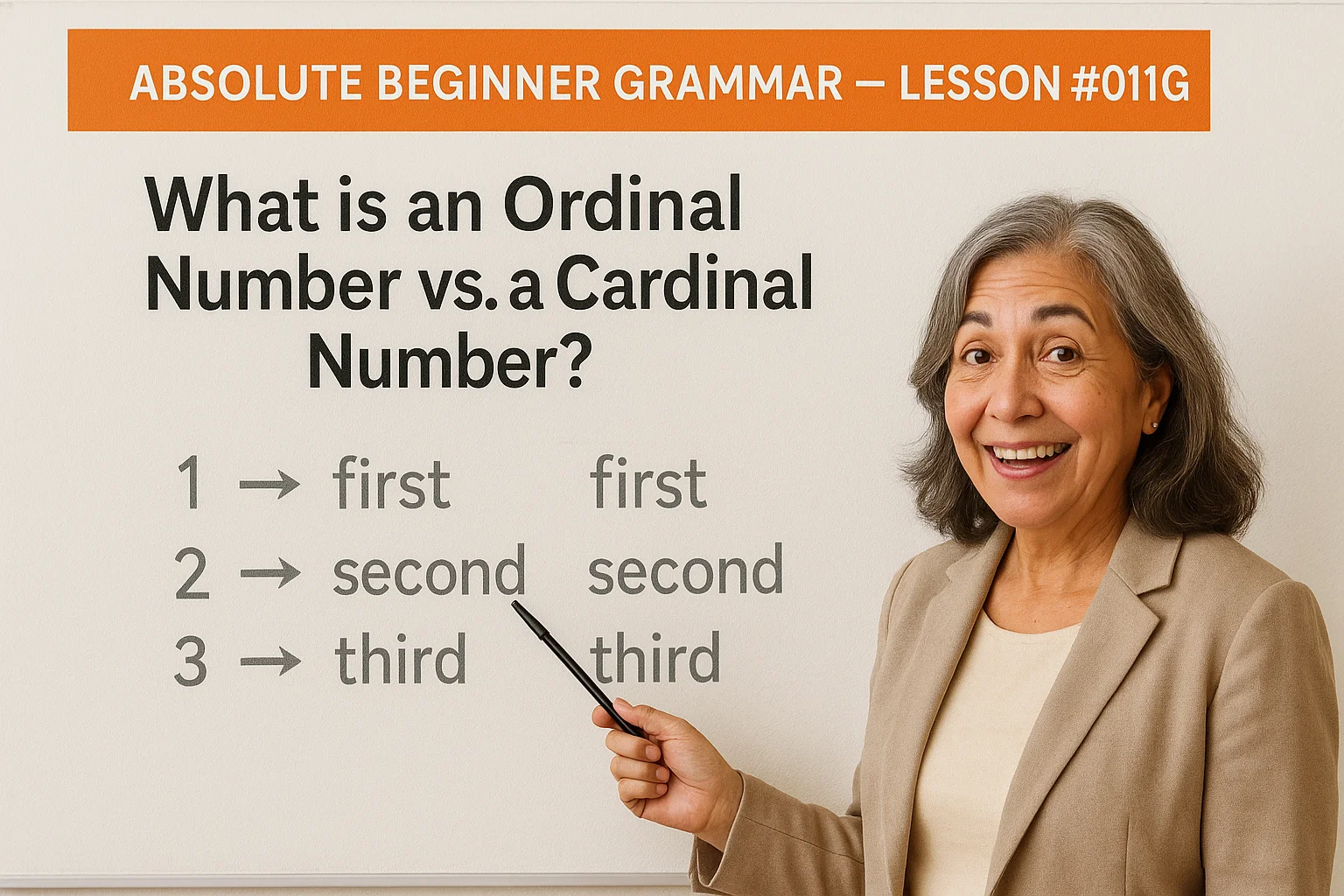 Absolute Beginner Grammar Lesson #011G What is an Ordinal number vs an Cardinal Number?