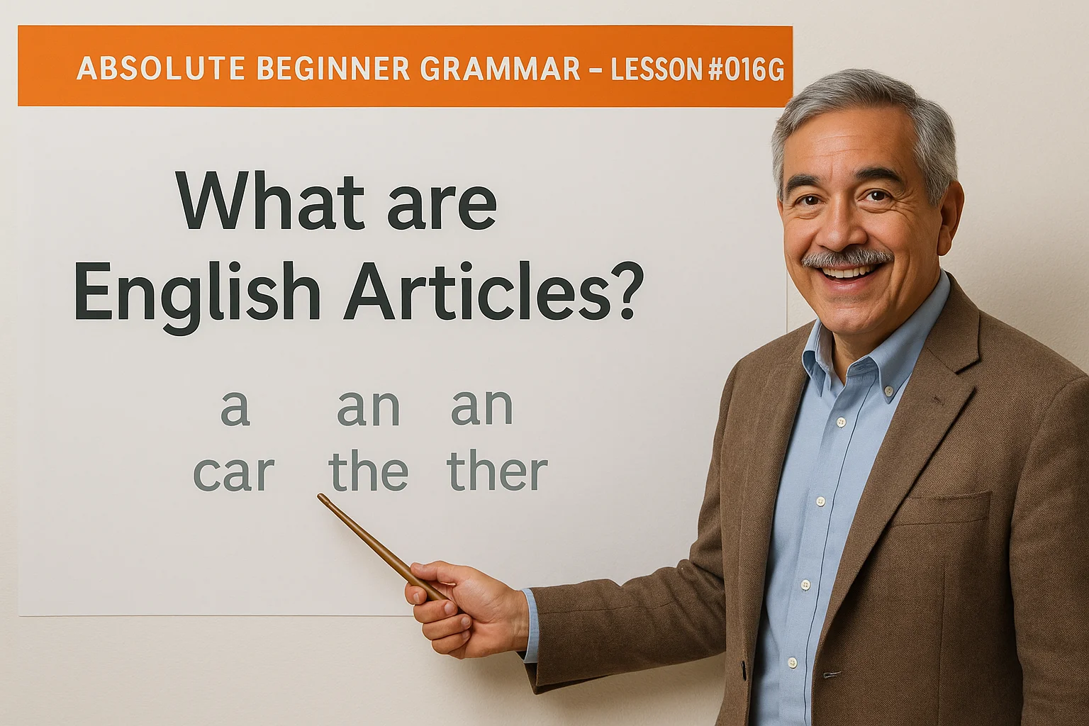 Absolute Beginner Grammar Lesson #016G What are English Articles? How to use A, an, and the.