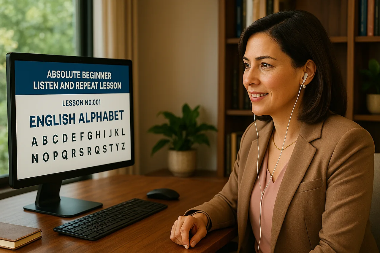 Absolute Beginner Listen & Repeat Lesson #001L Alphabet pronunciation and practice A-Z