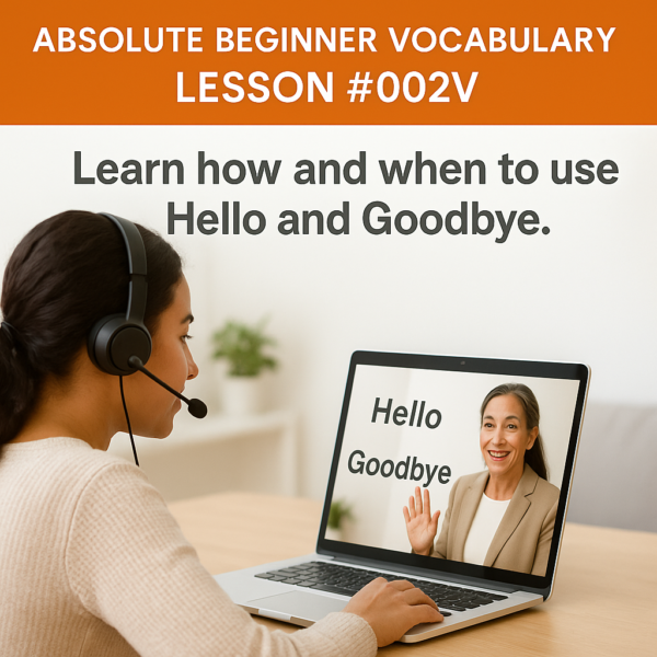 Absolute Beginner Vocabulary Lesson #002V Learn how and when to use Hello and Goodbye. 002V 600x600