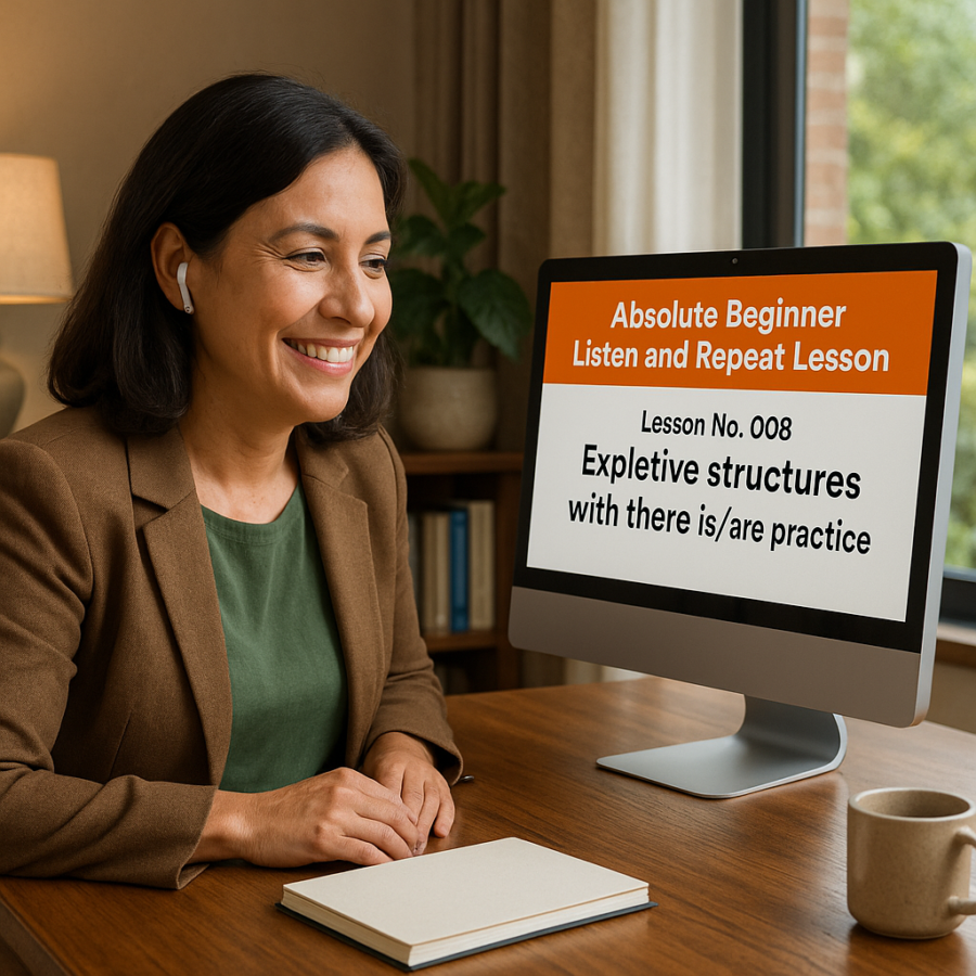 Absolute Beginner Listen & Repeat Lesson #008LR Expletive structures with 'there is' and 'there are' practice Listen and Repeat Lesson Exletives