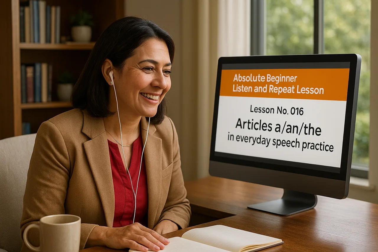 Absolute Beginner Listen & Repeat Lesson #016L Articles a/an/the in everyday speech practice