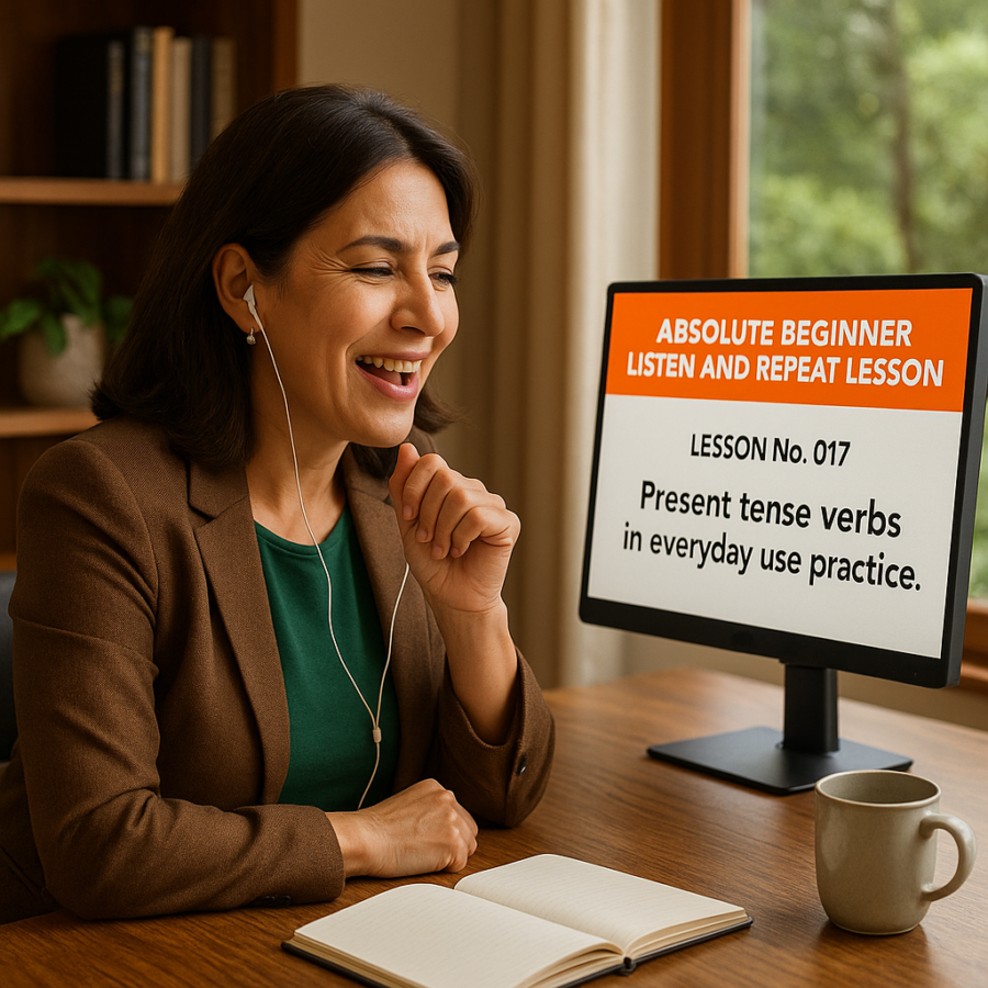 Absolute Beginner Listen & Repeat Lesson #017LR Present tense verbs in everyday use practice Listen and Repeat Lesson Present Tense