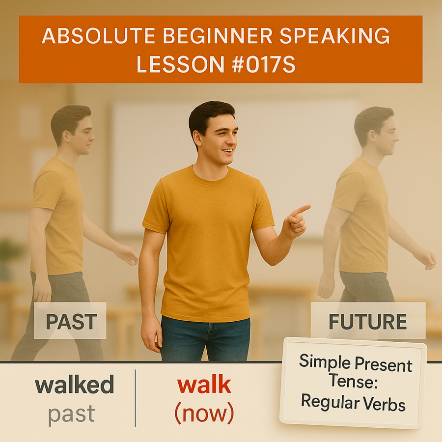 Absolute Beginner Speaking Lesson #017S Simple Present Tense: Practice using Regular Verbs Present Tense Pronunciation