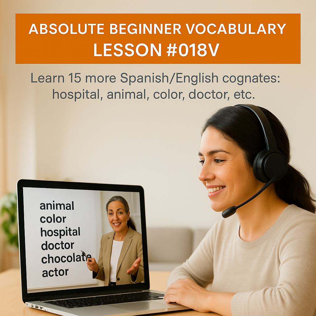 Absolute Beginner Vocabulary Lesson #018V Learn 15 More Spanish/English cognates: hospital, animal, color, doctor, etc.