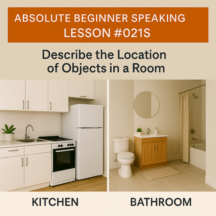 Absolute Beginner Speaking Lesson #021S Describe the location of Objects in a room Objects Pronunciation