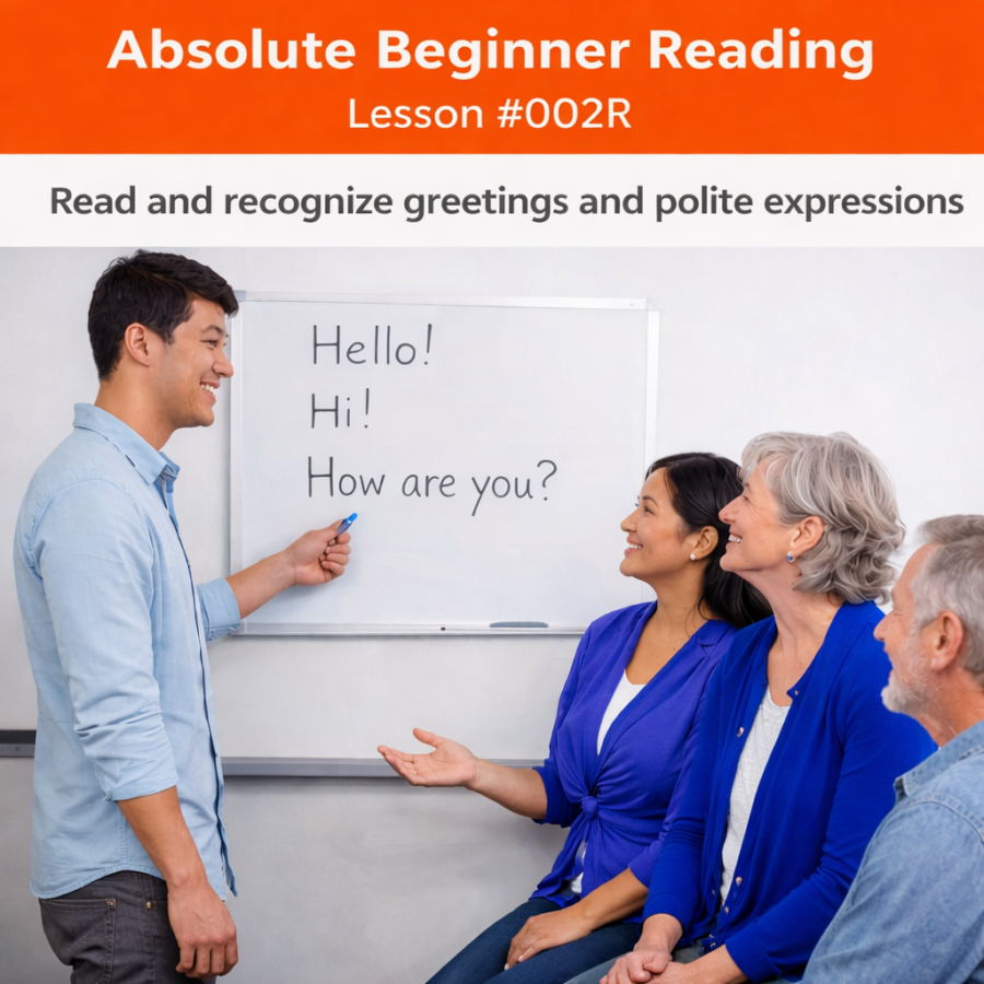 Absolute Beginner Reading Lesson #002R Recognize Greetings and Polite Expressions in Reading absolute beginner reading #002r