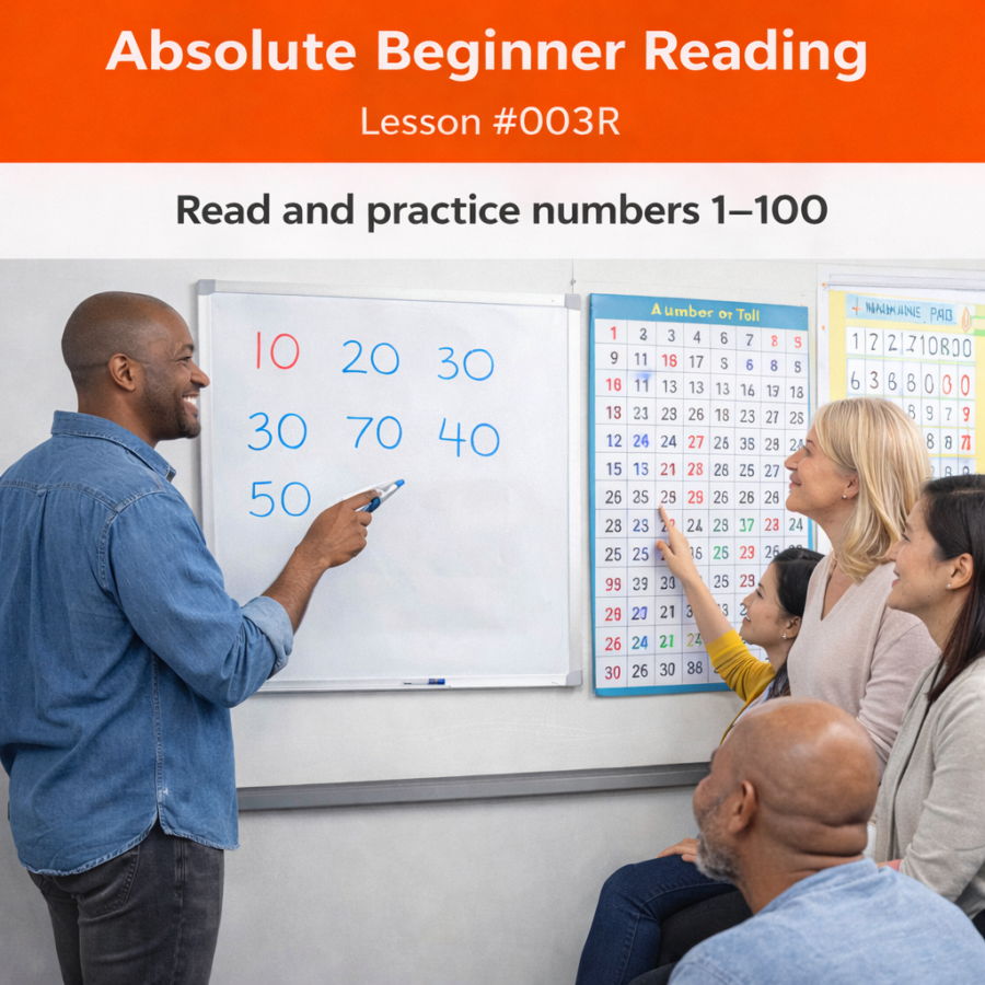 Absolute Beginner Reading Lesson #003R Recognize Numbers 1–100 in Written Form absolute beginner reading #003r