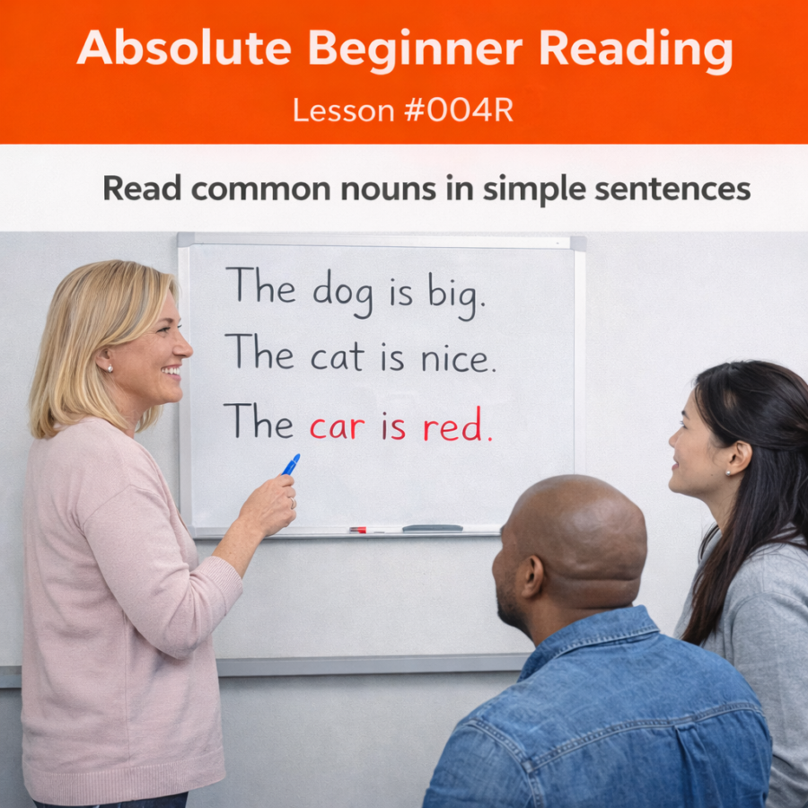 Absolute Beginner Reading Lesson #004R Recognize Common Nouns in Simple Sentences absolute beginner reading #004r