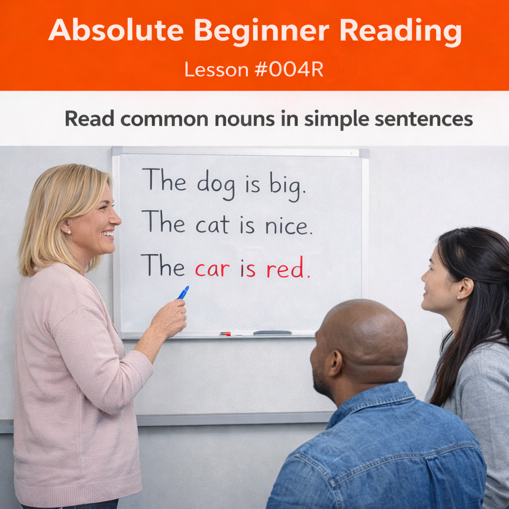 Absolute Beginner Reading Lesson #004R Recognize Common Nouns in Simple Sentences