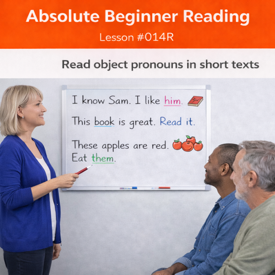 Absolute Beginner Reading Lesson #014R Recognize Object Pronouns in Short Texts absolute beginner reading #014r
