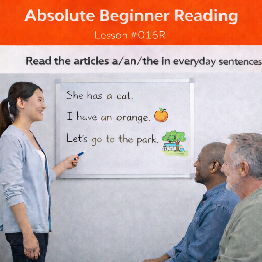 Absolute Beginner Reading Lesson #016R Recognize Articles a, an, and the in Everyday Sentences absolute beginner reading #016r