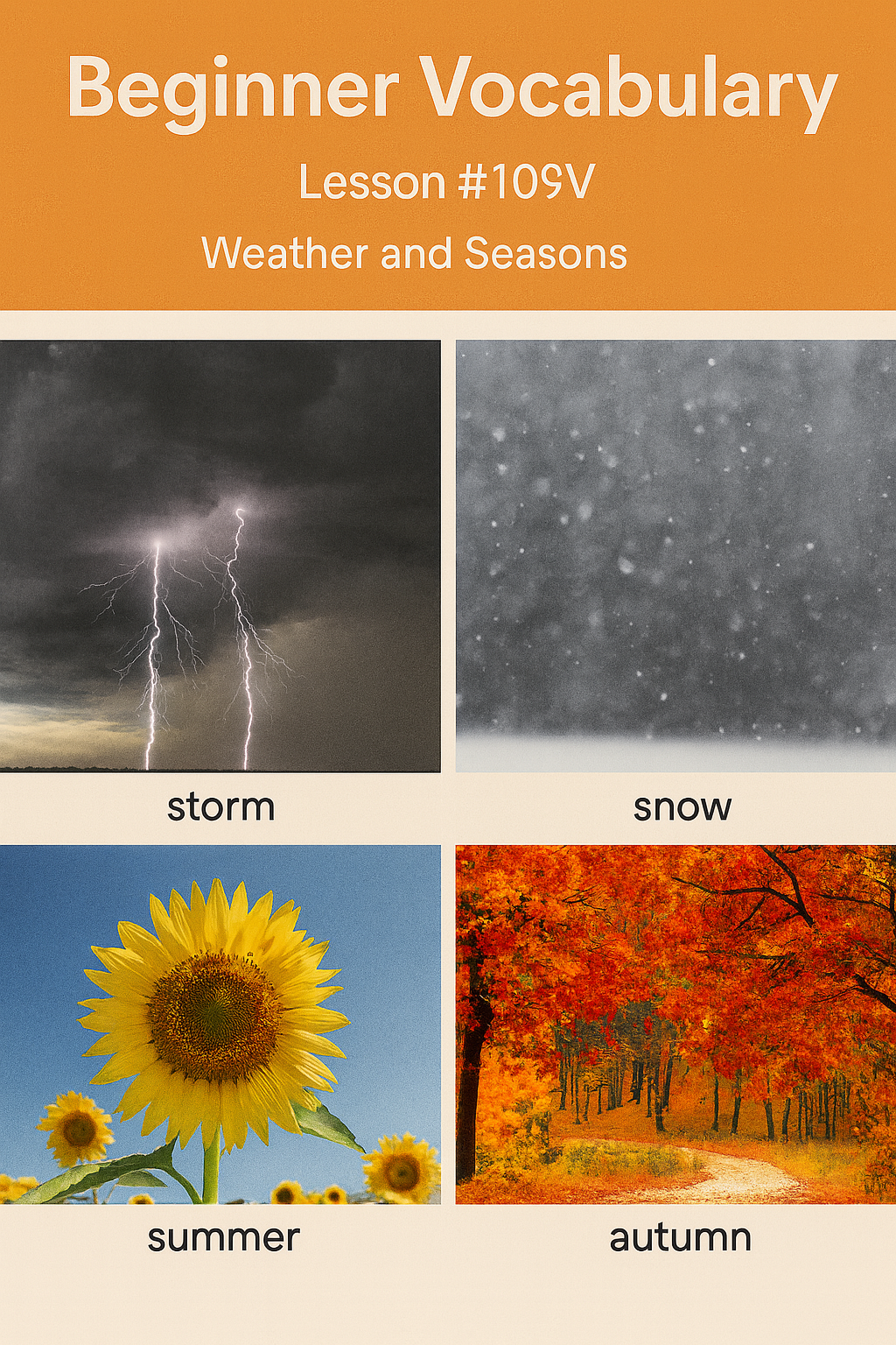 Beginner Vocabulary Lesson #109V – Weather and Seasons