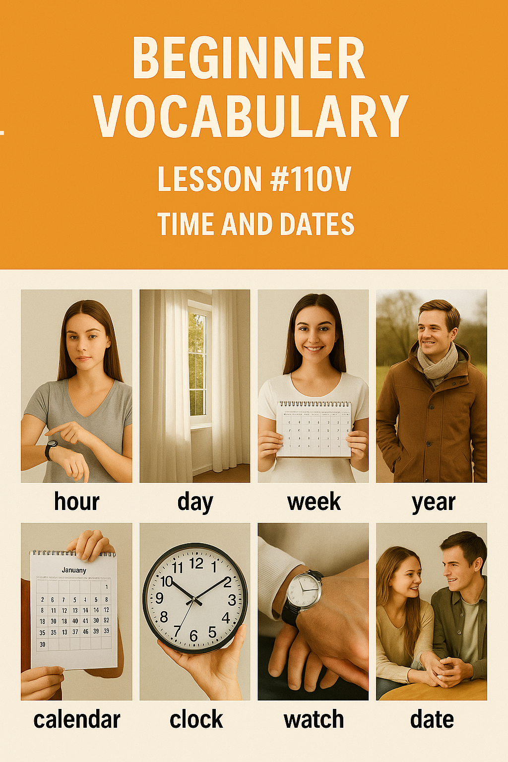Beginner Vocabulary Lesson #110V – Time and Dates