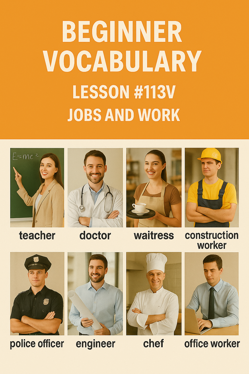 Beginner Vocabulary Lesson #113V – Jobs and Work
