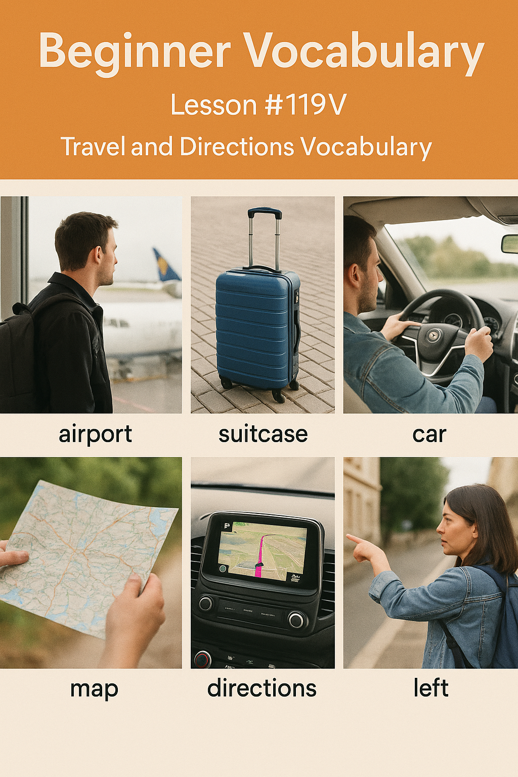 Beginner Vocabulary Lesson #119V – Travel and Directions