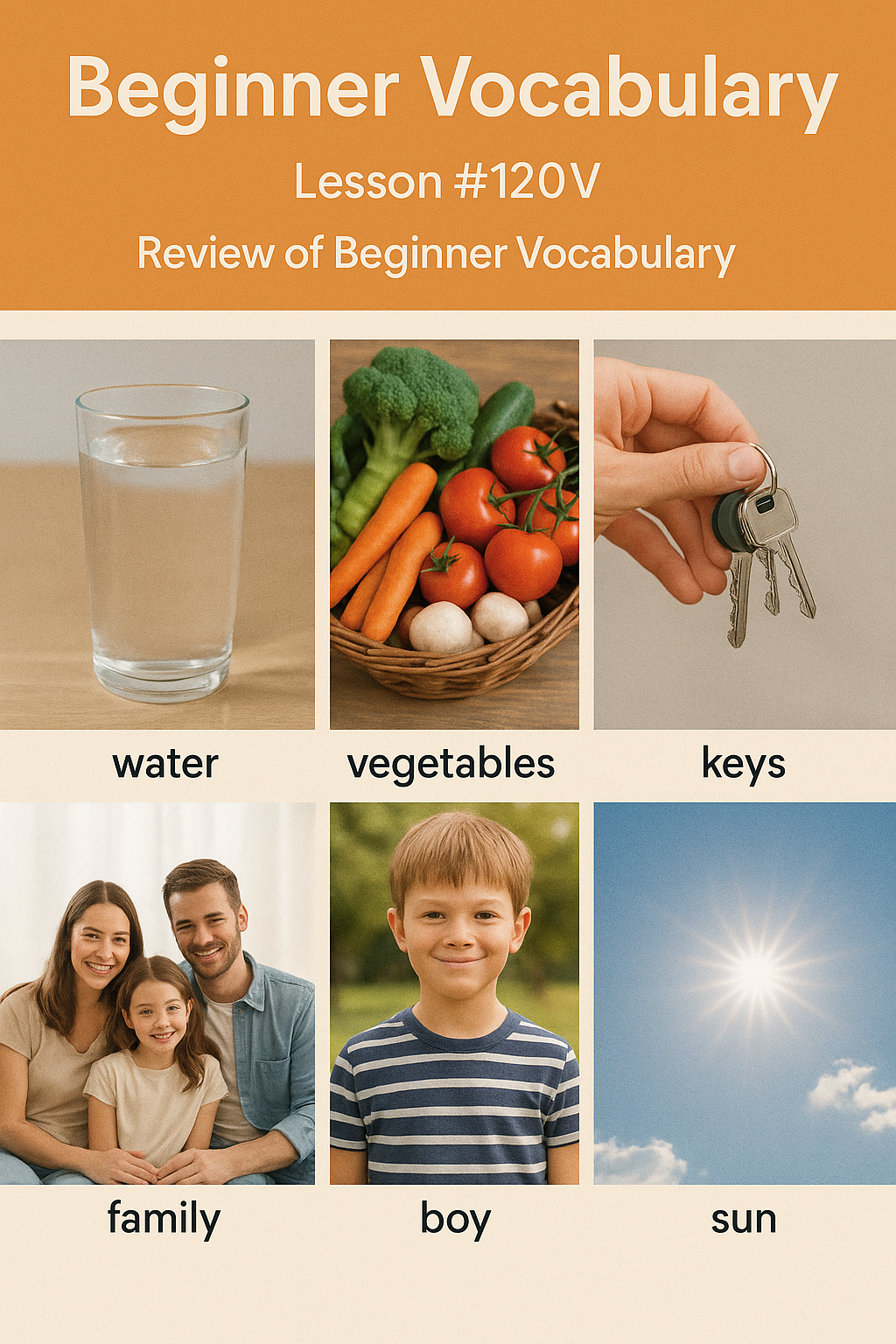 Beginner Vocabulary Lesson #120V – Review: Beginner Vocabulary