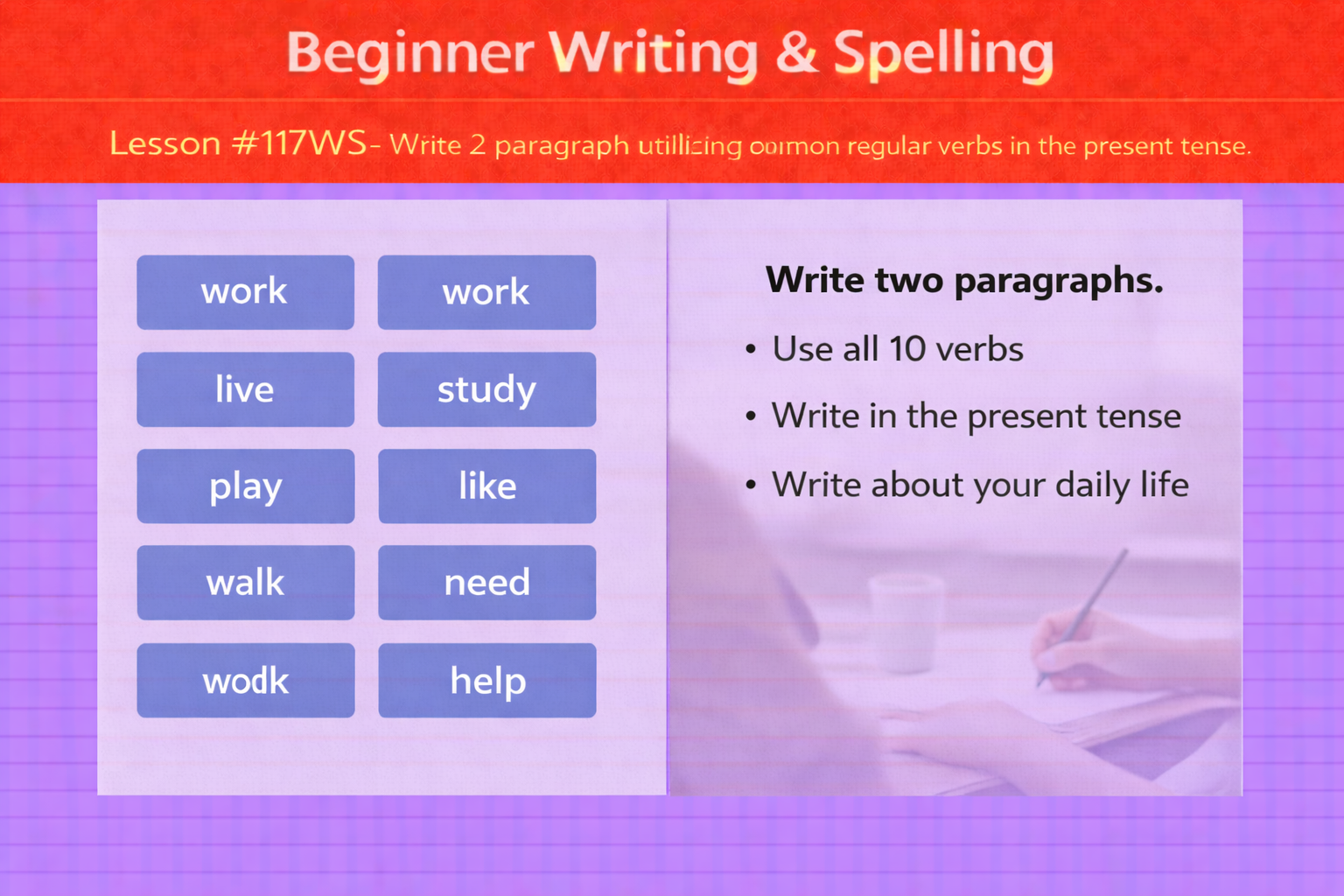 Beginner Writing and Spelling Lesson #104WS List and label common nouns as People, objects, things, animals